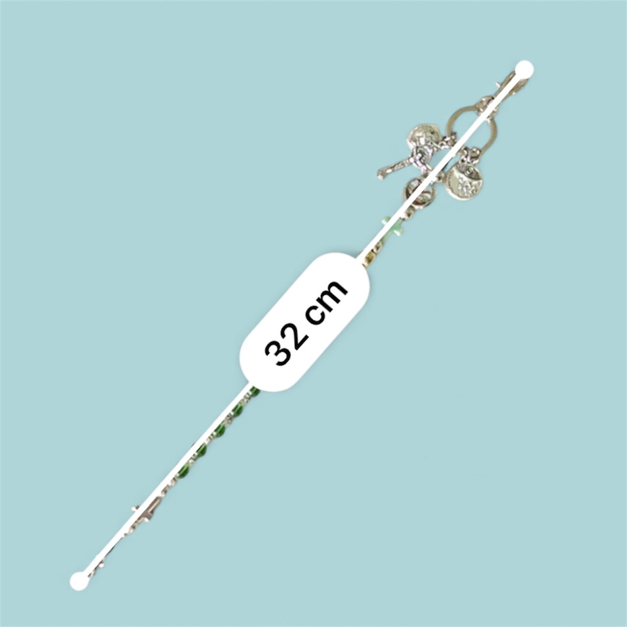 St Michael Archangel Rosary Keychain Green Bead Catholic Charm