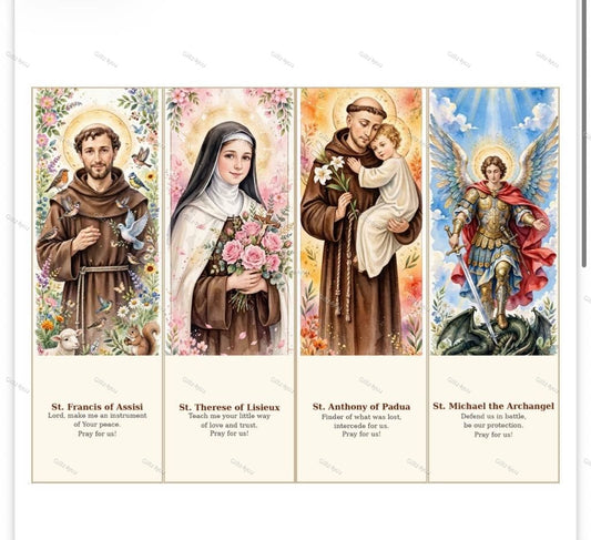 20 Popular Saint Bookmarks | Catholic Watercolor Prayer Cards | 2x6" | 300 DPI | A4 PDF | US Printable