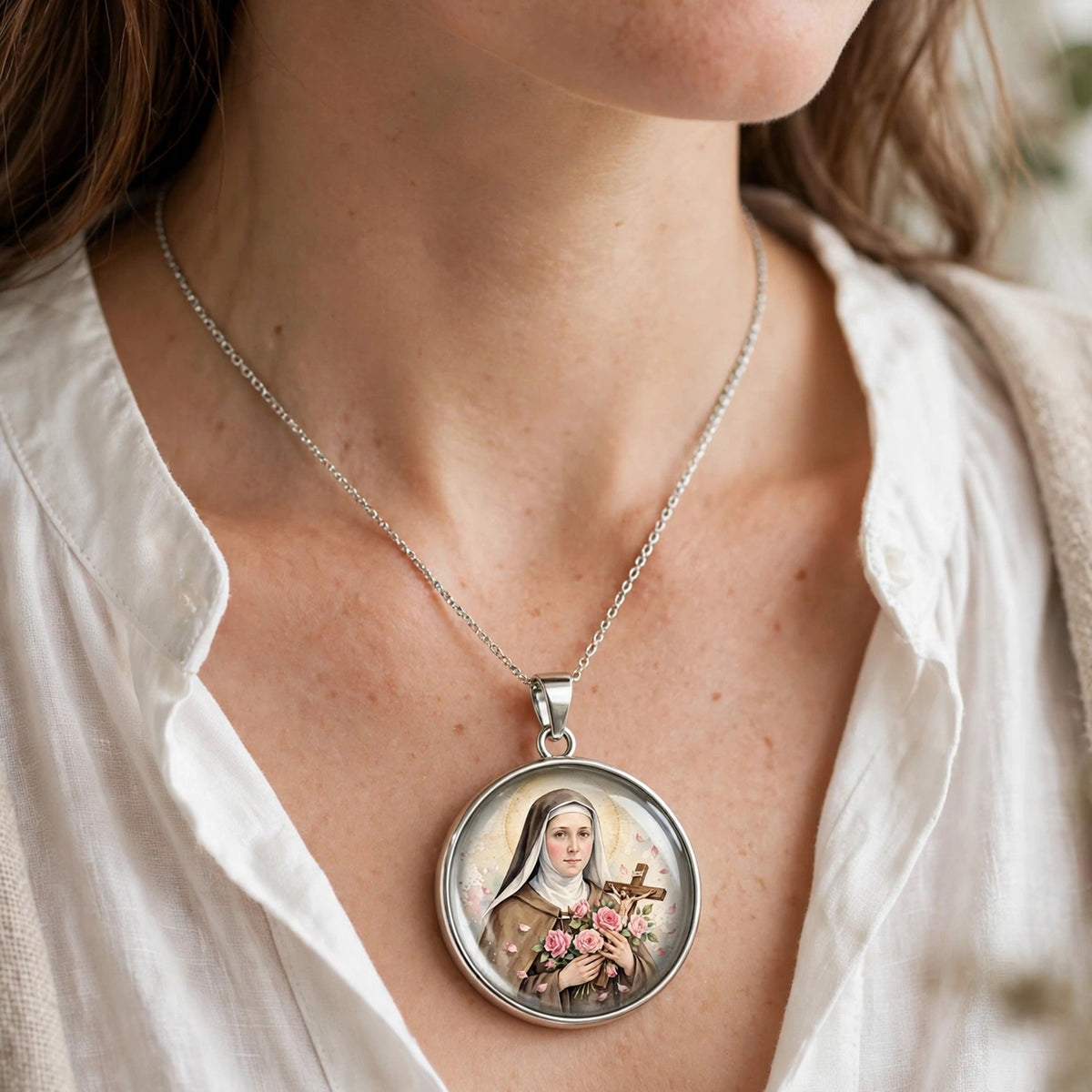 St Therese 25mm Cabochon Images - 4 Designs - 15 Circles Per Sheet - 600 DPI - Bottle Cap, Rosary, Jewelry, Glass Dome