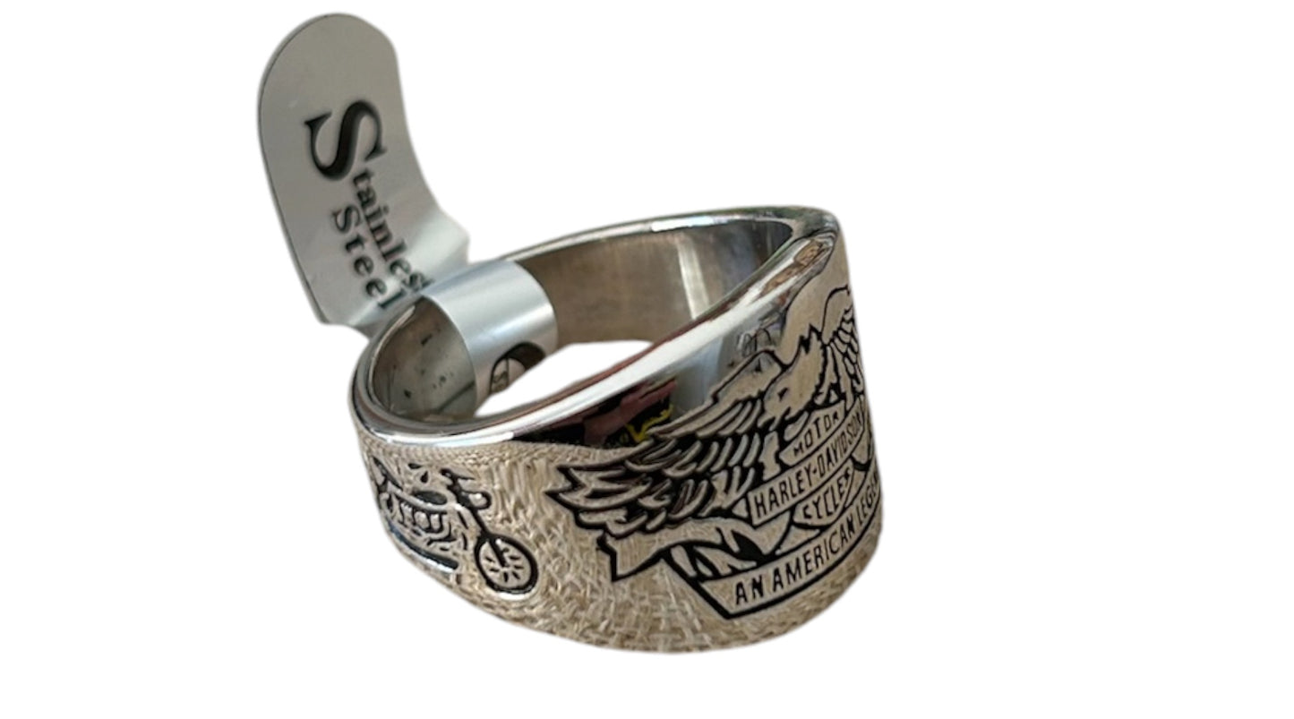 Men's Stainless Steel Biker Eagle Ring - Size US 10 / 20mm - Motorcycle Eagle Shield Band