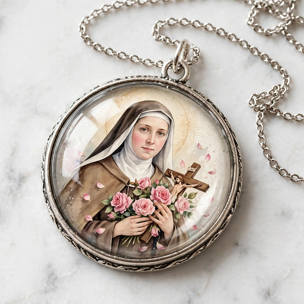 St Therese 25mm Cabochon Images - 4 Designs - 15 Circles Per Sheet - 600 DPI - Bottle Cap, Rosary, Jewelry, Glass Dome