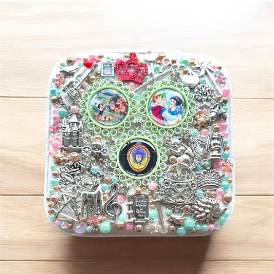 Snow White Inspired Decoden Jewelry Box - Handmade Fairytale Trinket Box with Charms, Princess Keepsake Gift & Vanity Decor