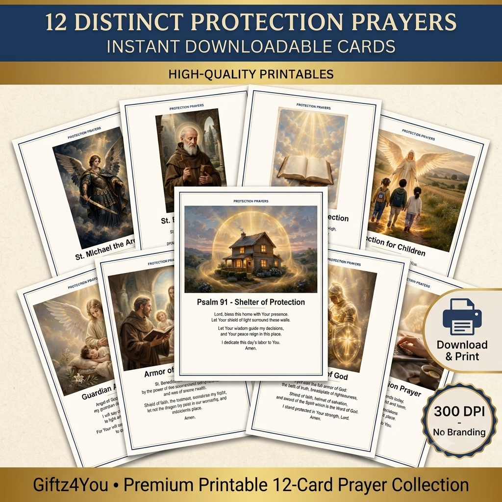 Protection Prayers Bundle - 12 Printable Prayer Cards with Unique Artwork | A4 + US Letter