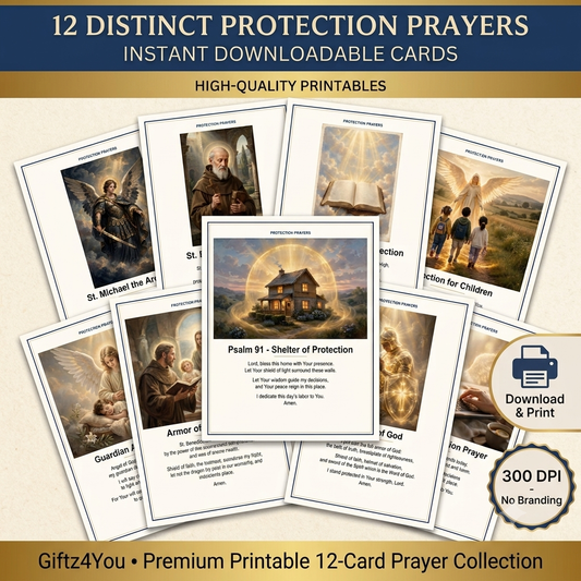 Protection Prayers Bundle - 12 Printable Prayer Cards with Unique Artwork | A4 + US Letter