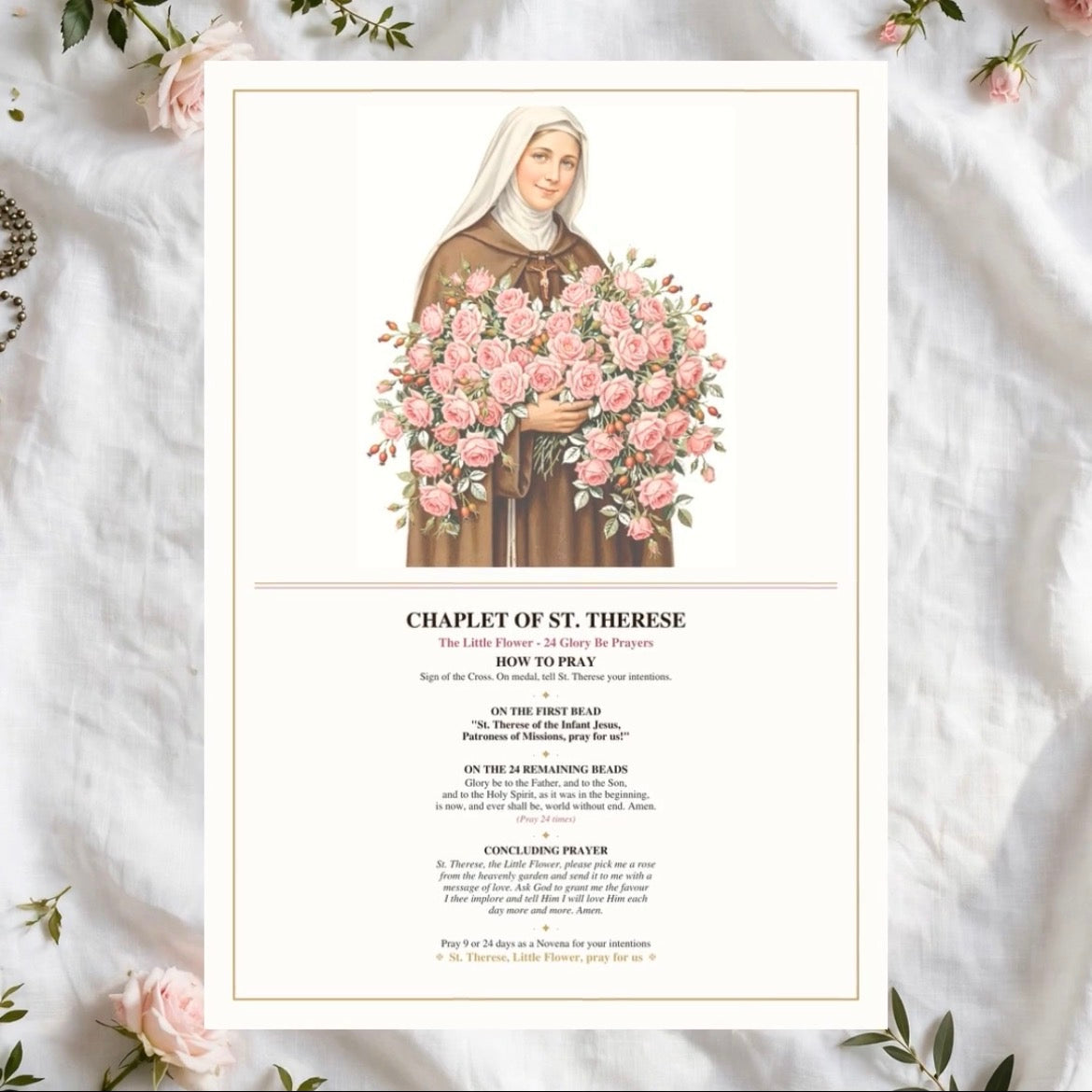 Chaplet of St Therese Printable - The Little Flower 24 Glory Be - Catholic Holy Card - A4 + US Letter PDF - Multi-Size