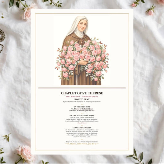 Chaplet of St Therese Printable - The Little Flower 24 Glory Be - Catholic Holy Card - A4 + US Letter PDF - Multi-Size