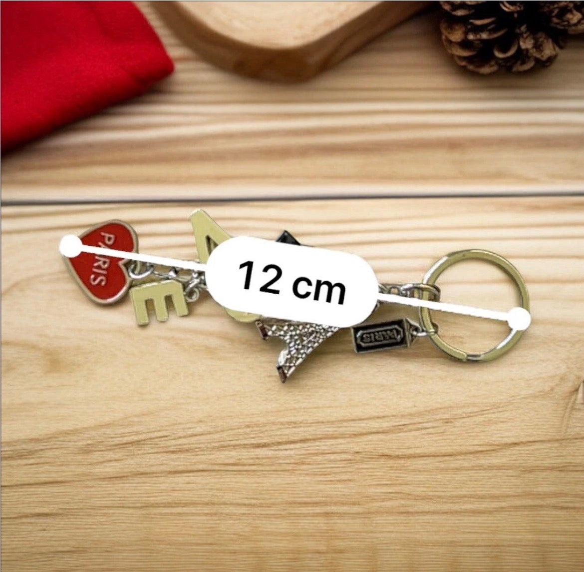 Paris Love Keychain - Eiffel Tower Charm with Red Heart & Letter Charms - French Souvenir Keyring, Romantic Gift for Her, Travel Keepsake