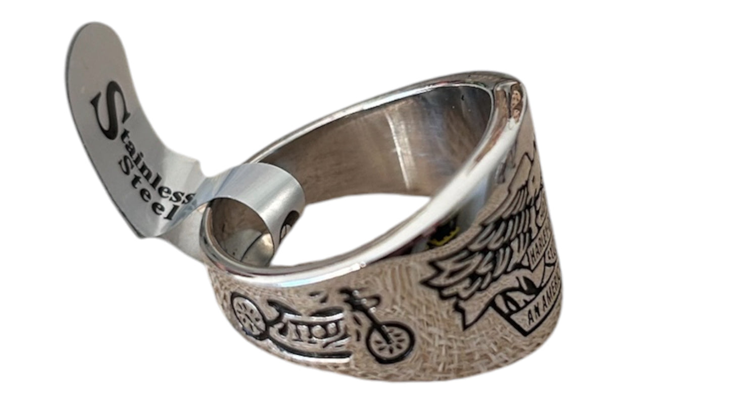 Men's Stainless Steel Biker Eagle Ring - Size US 10 / 20mm - Motorcycle Eagle Shield Band