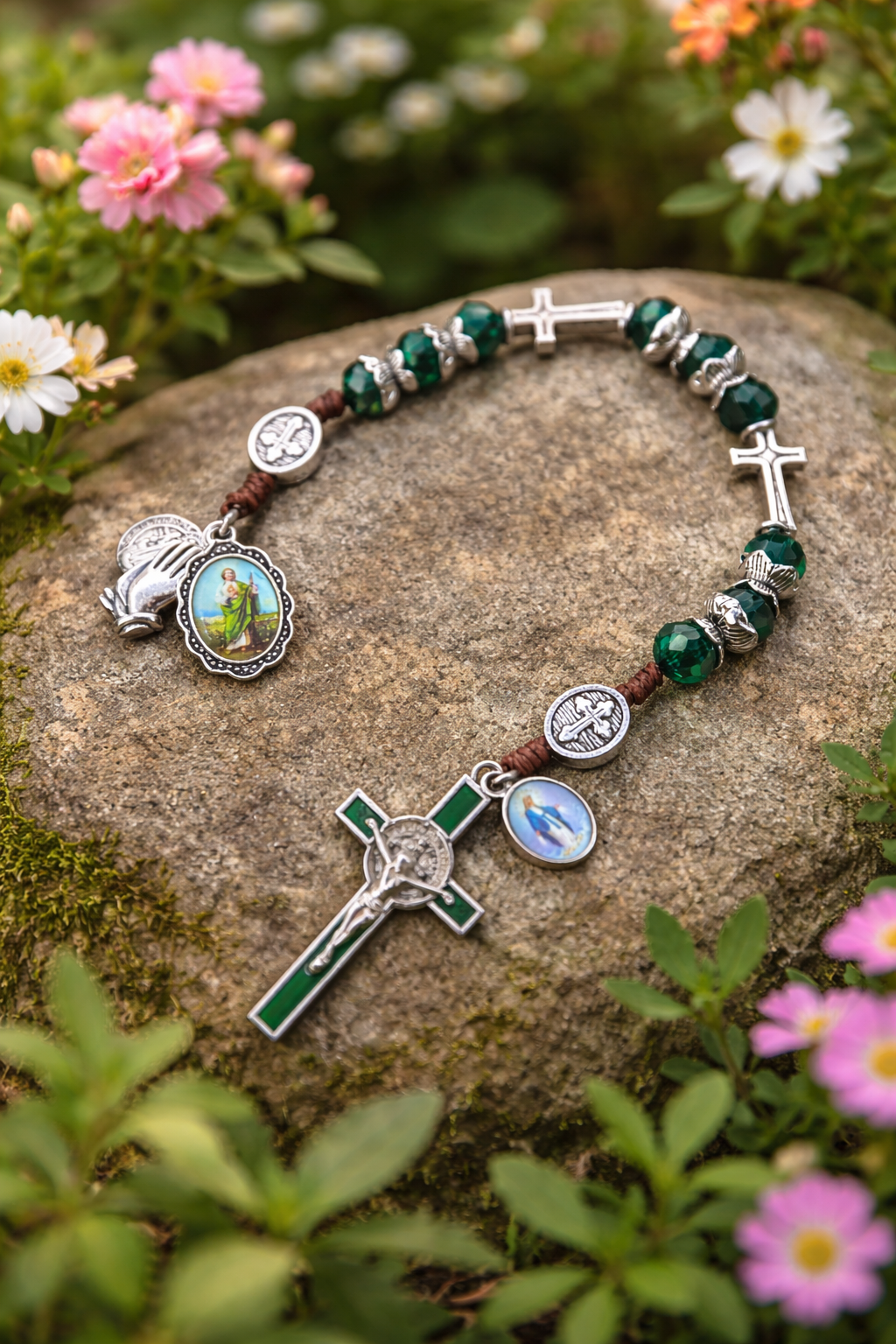 St. Jude Thaddeus Nine-Bead Novena Rosary – Green Crystal Pocket Rosary for Impossible Causes – Catholic Patron of Hope Chaplet with St. Benedict Crucifix