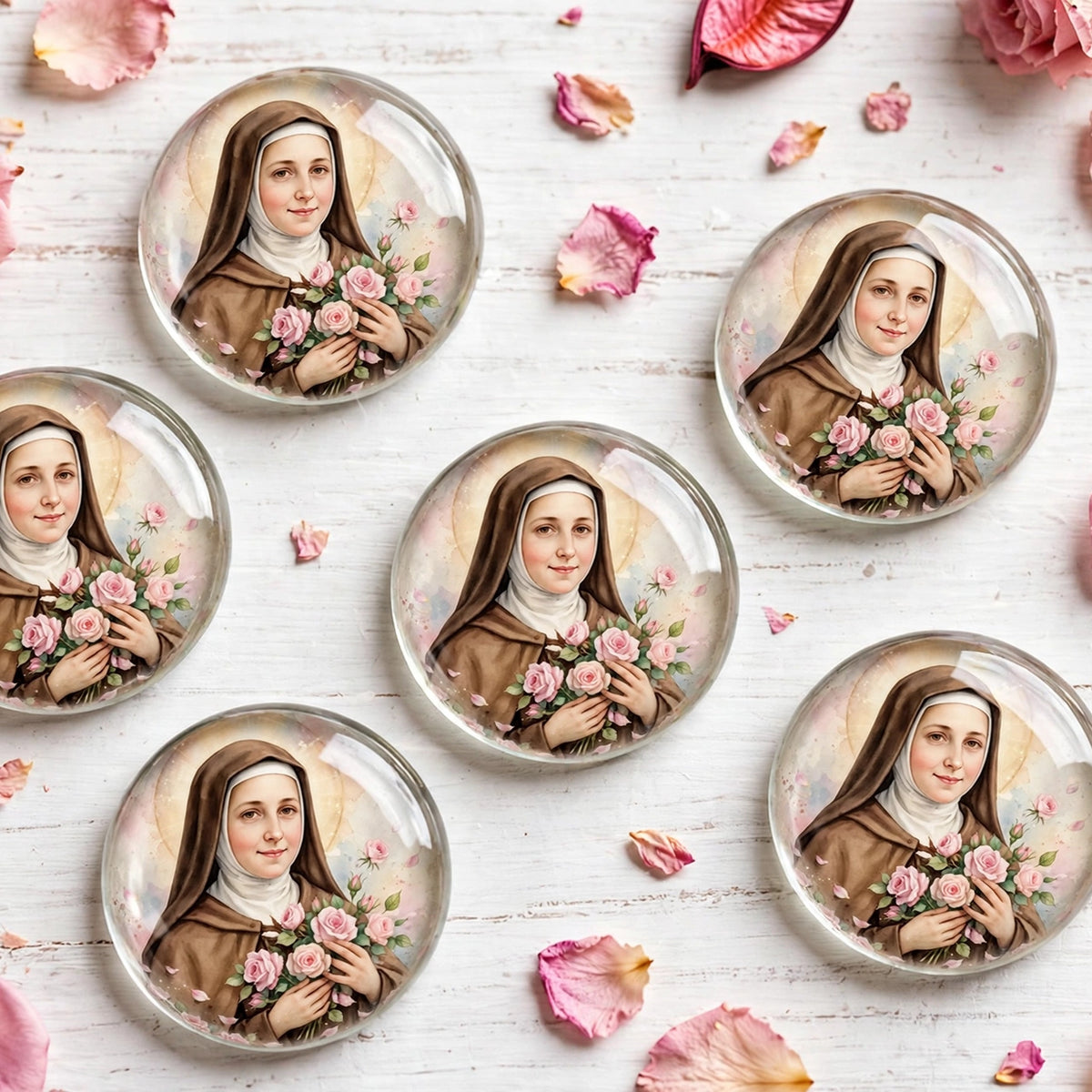 St Therese 25mm Cabochon Images - 4 Designs - 15 Circles Per Sheet - 600 DPI - Bottle Cap, Rosary, Jewelry, Glass Dome