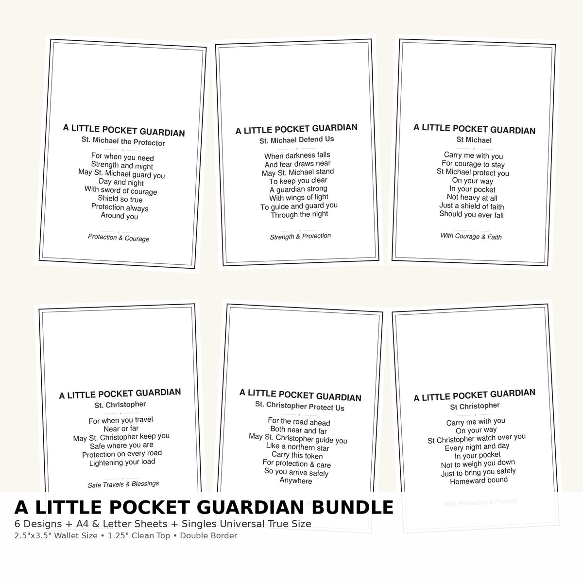 St. Michael & St. Christopher Pocket Guardian Cards Bundle - 6 Printable Wallet Size Protection Cards (2.5" x 3.5")