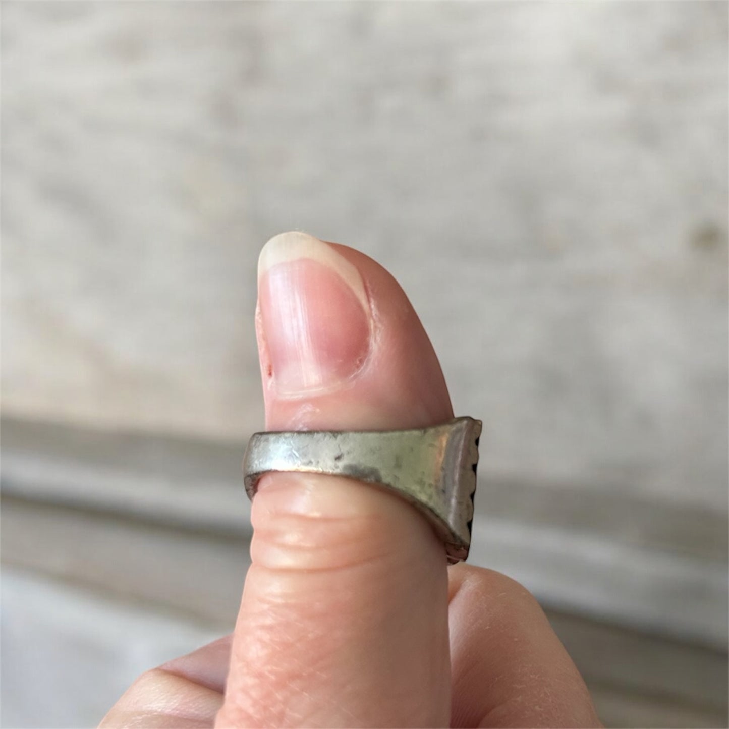 Art Deco Gunmetal Rhinestone Ring - Vintage Style Rustic Wide Band Ring- Unpolished