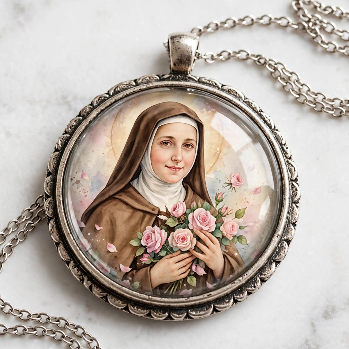 St Therese 25mm Cabochon Images - 4 Designs - 15 Circles Per Sheet - 600 DPI - Bottle Cap, Rosary, Jewelry, Glass Dome