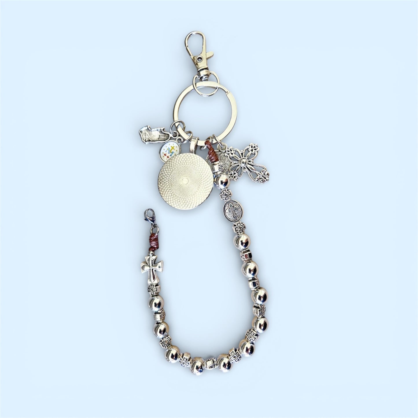 Sacred Heart of Jesus One Decade Rosary Keychain – Pocket Prayer Beads with Miraculous Medal & Catholic Charms