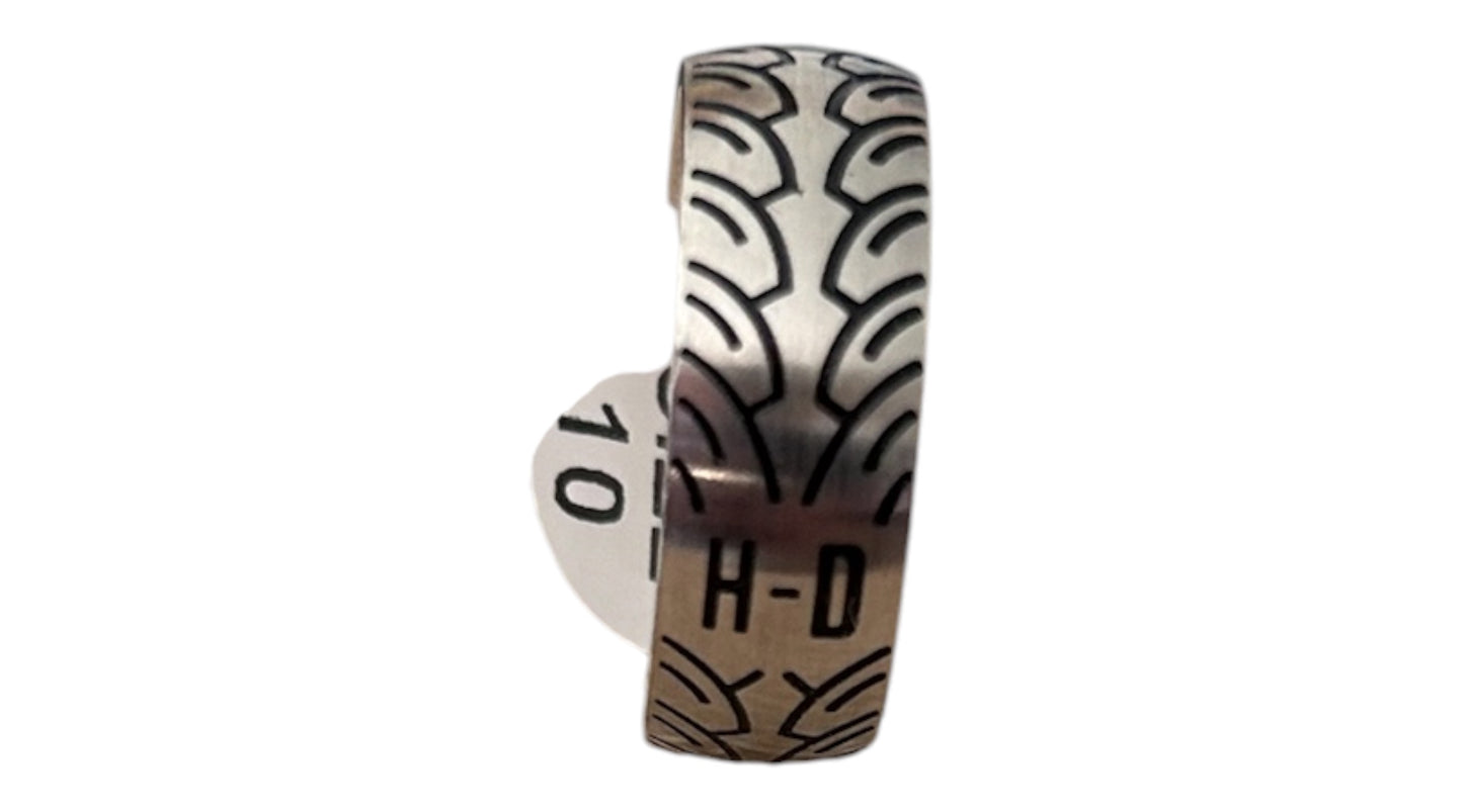 Stainless Steel Skull & Tyre Tread Biker Ring – Size 10 (20mm)