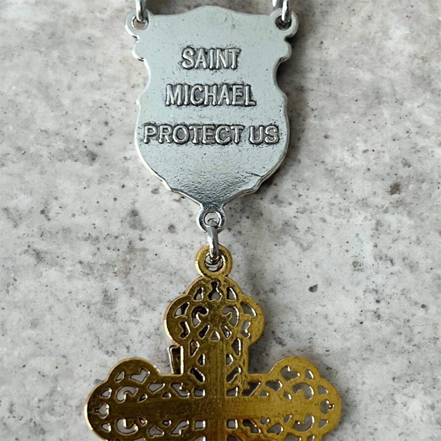 St. Michael Archangel Car Charm – Religious Rearview Mirror Hanging Ornament – Protection Cross & Angel Wings Pendant