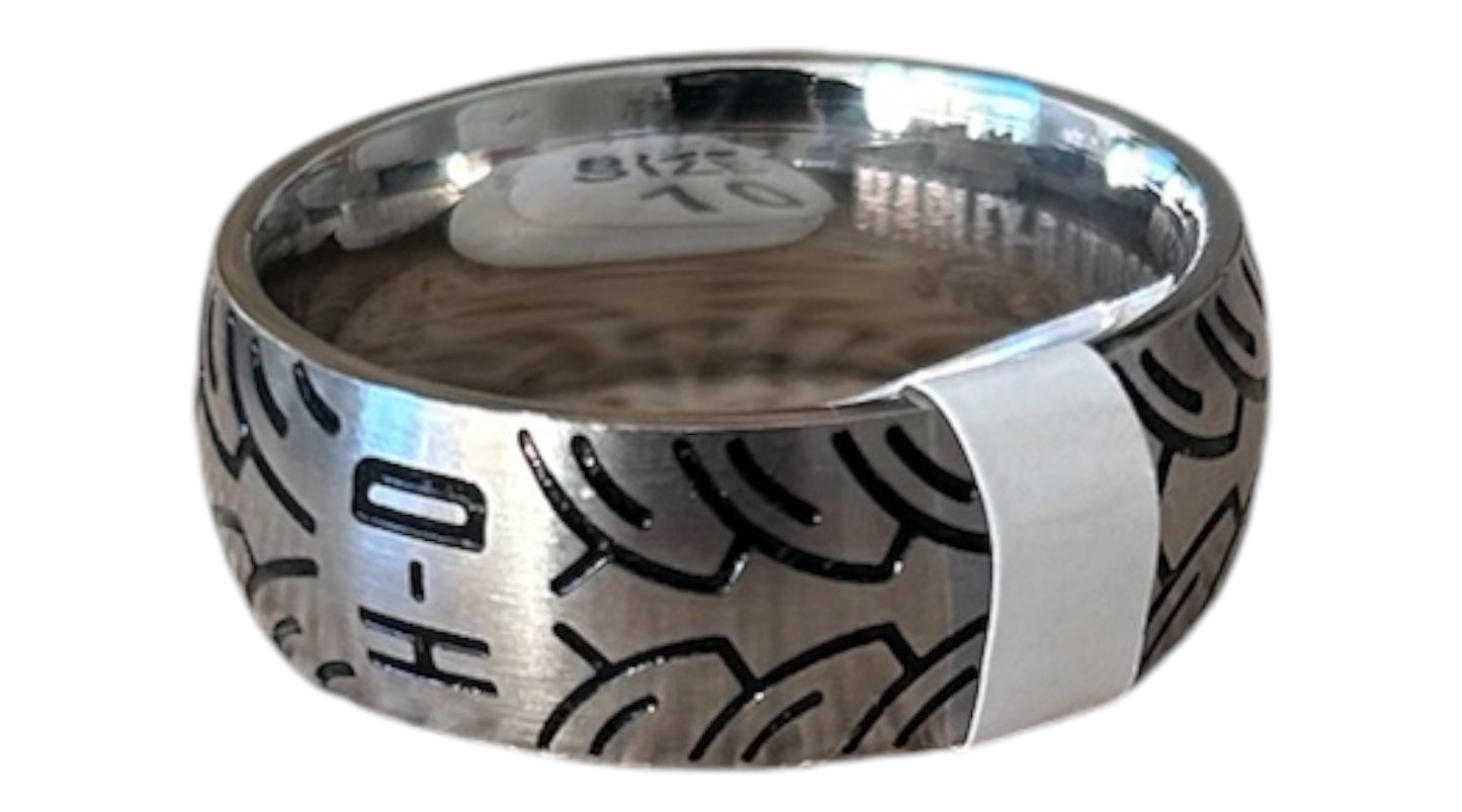 Stainless Steel Skull & Tyre Tread Biker Ring – Size 10 (20mm)