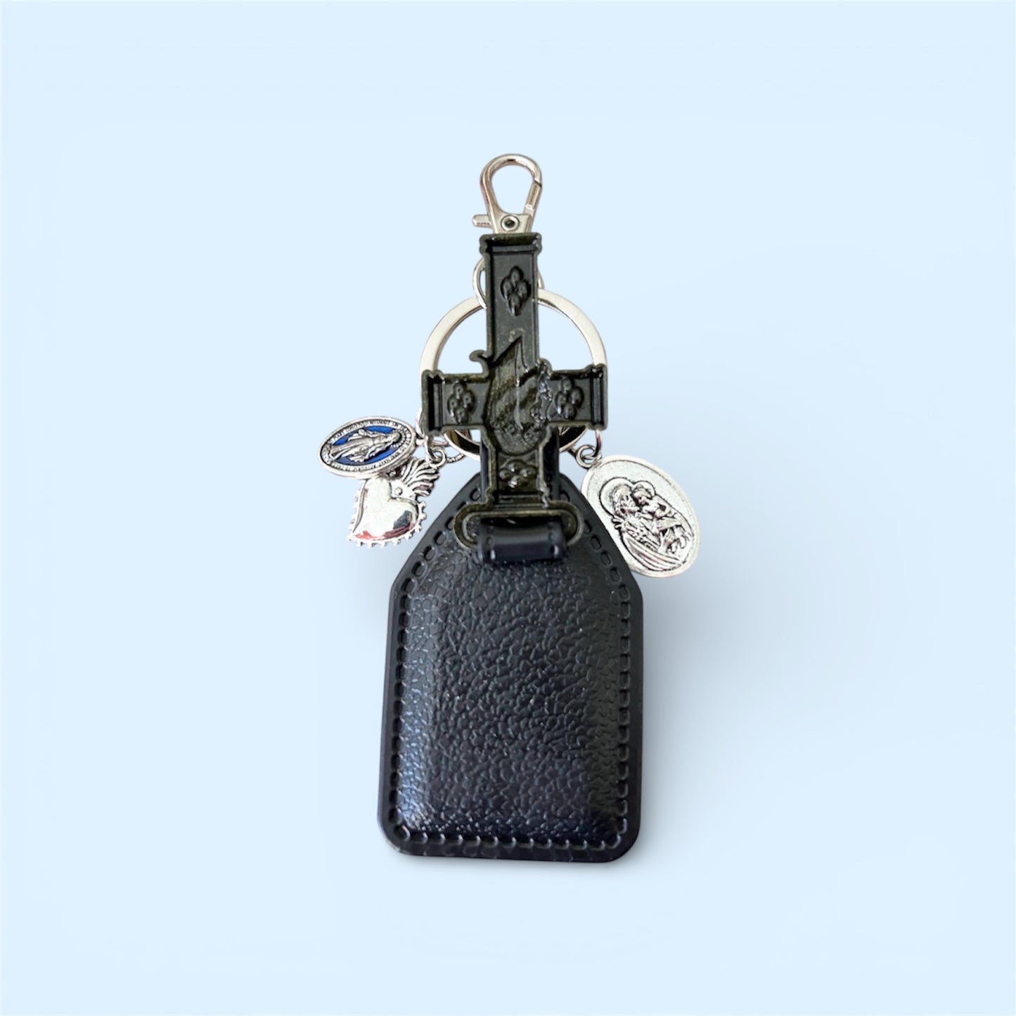 Handmade Jesus Crucifix PU Leather Keychain - Religious Car Mirror Charm & Bag Accessory - Christian Medallion Gift