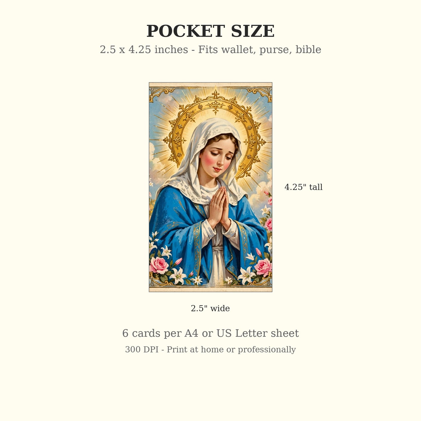 Protection Through Mary Prayer Cards | 12 Vintage Catholic Pocket Cards | A4 + US Letter | Printable Marian Protection Bundle 300 DPI