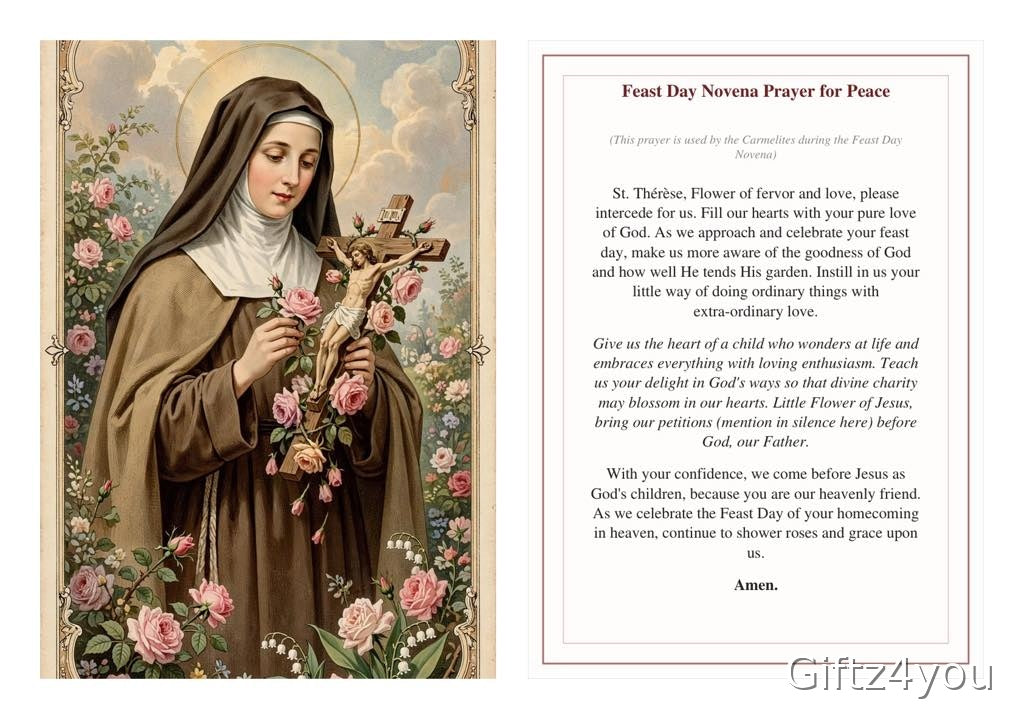 St Therese Prayer Cards Set of 3 | Novena Rose Prayer | Miraculous Invocation | Feast Day Novena | Little Flower Printable | Catholic Gift