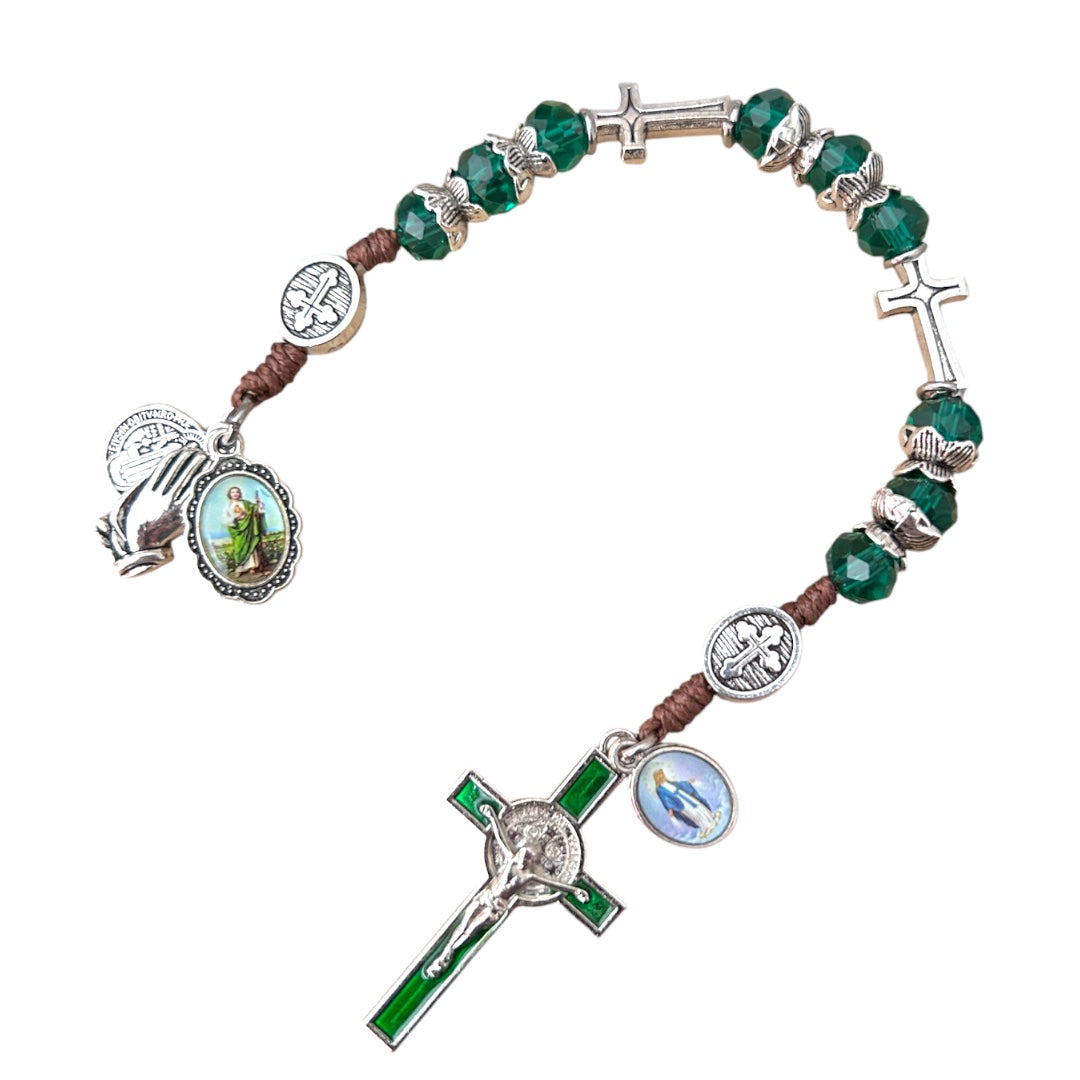 St. Jude Thaddeus Nine-Bead Novena Rosary – Green Crystal Pocket Rosary for Impossible Causes – Catholic Patron of Hope Chaplet with St. Benedict Crucifix