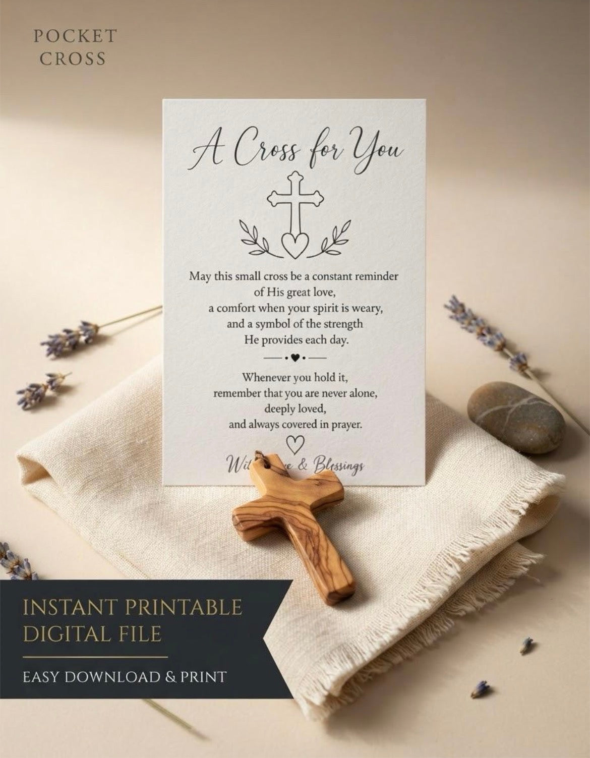 Carry A Cross in My Pocket Prayer Card Printable | Minimalist Black & White Pocket Cross | Instant Download