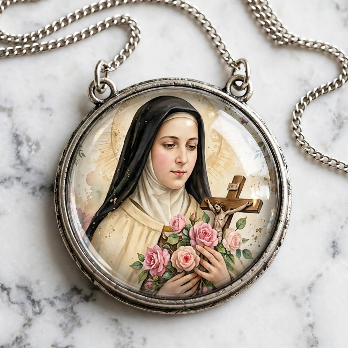 St Therese 25mm Cabochon Images - 4 Designs - 15 Circles Per Sheet - 600 DPI - Bottle Cap, Rosary, Jewelry, Glass Dome