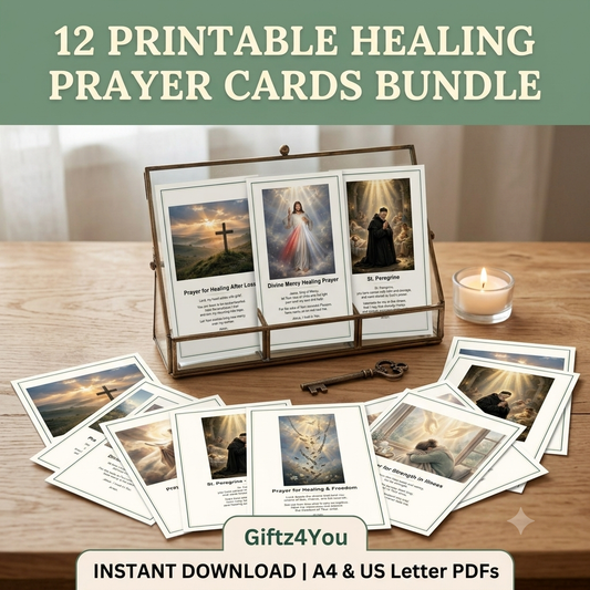 Healing Prayers Bundle - 12 Printable Prayer Cards with Unique Artwork | A4 + US Letter