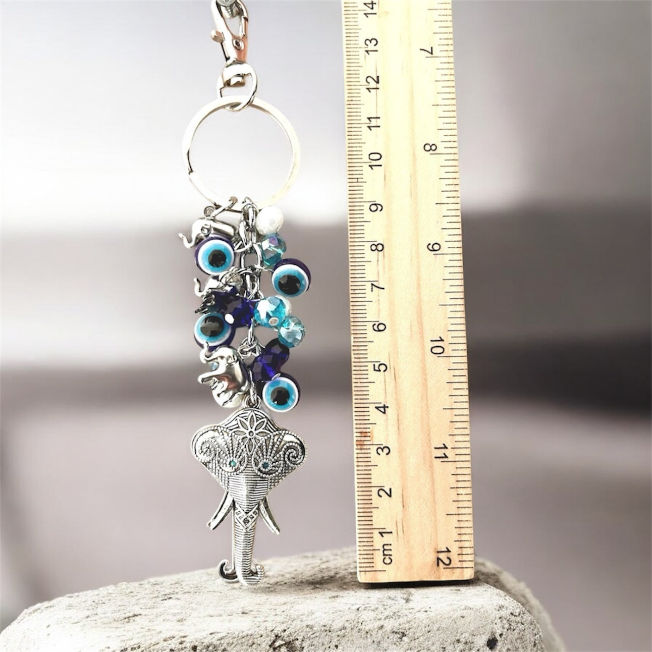 Evil Eye Elephant Keychain – Blue Nazar Protection Charm – Boho Bag Accessory & Good Luck Handbag Charm