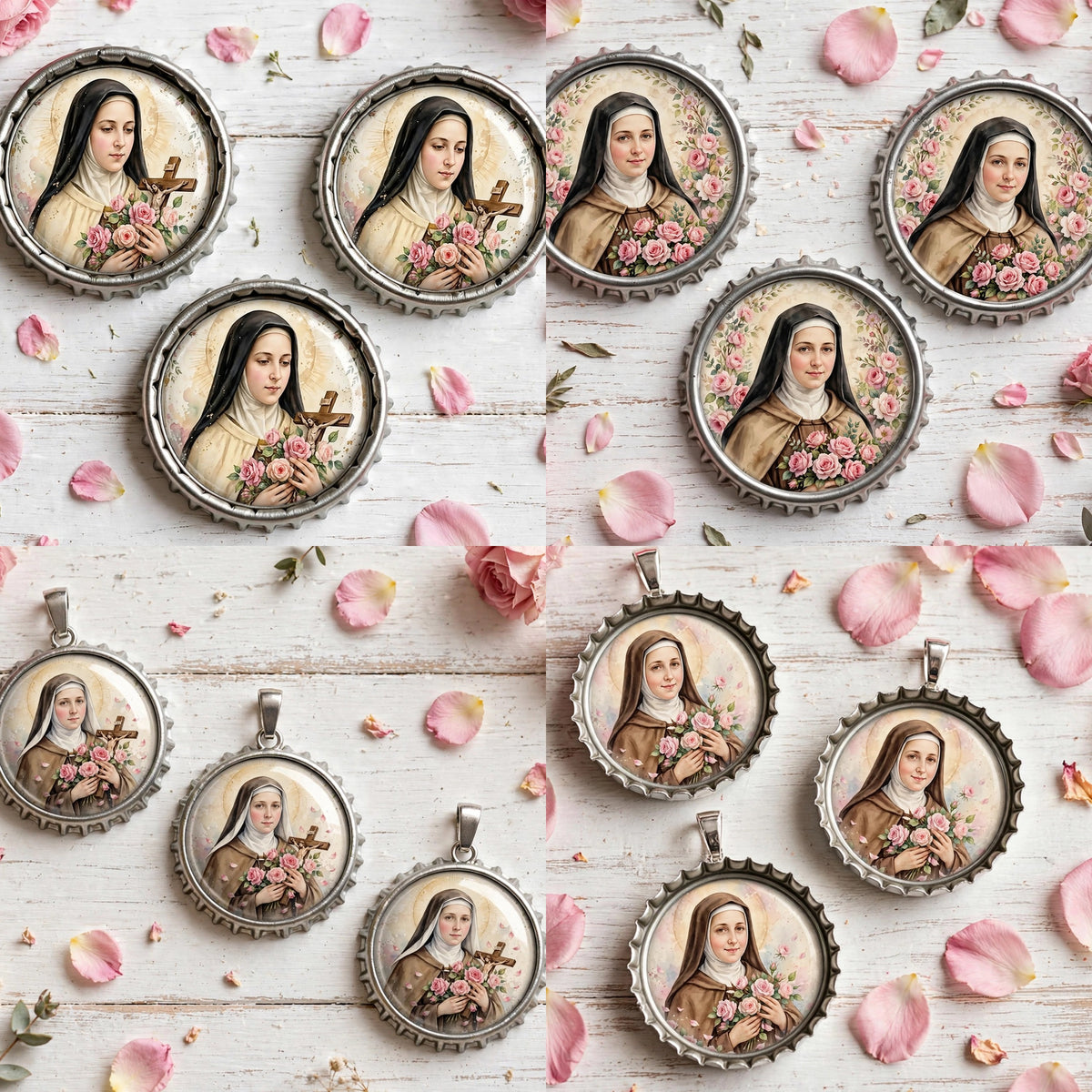 St Therese 25mm Cabochon Images - 4 Designs - 15 Circles Per Sheet - 600 DPI - Bottle Cap, Rosary, Jewelry, Glass Dome