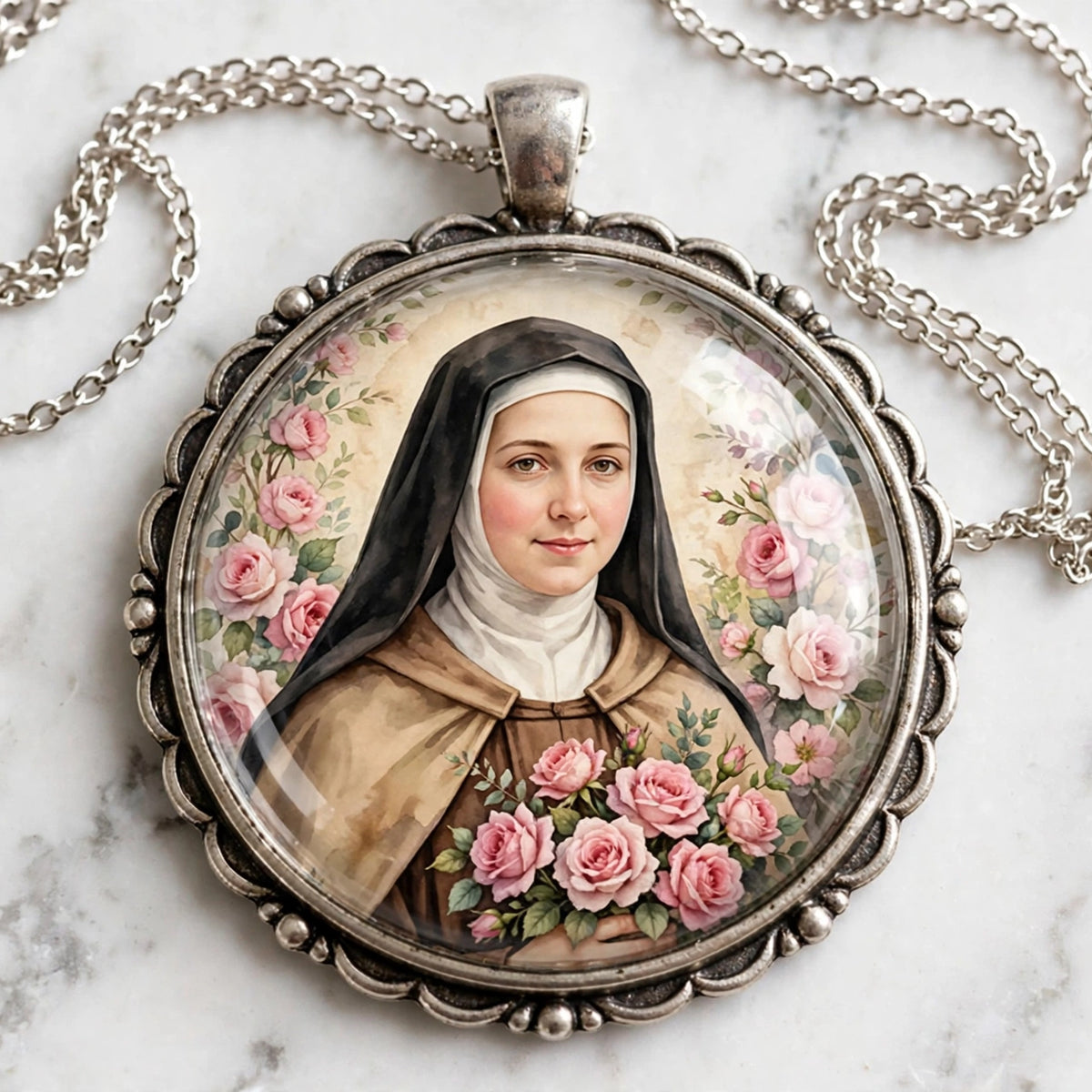 St Therese 25mm Cabochon Images - 4 Designs - 15 Circles Per Sheet - 600 DPI - Bottle Cap, Rosary, Jewelry, Glass Dome