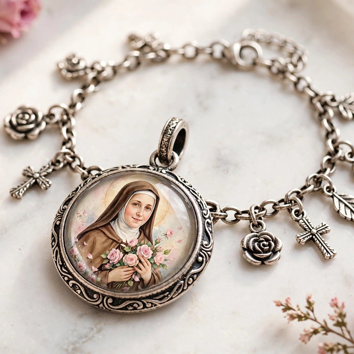 St Therese 25mm Cabochon Images - 4 Designs - 15 Circles Per Sheet - 600 DPI - Bottle Cap, Rosary, Jewelry, Glass Dome