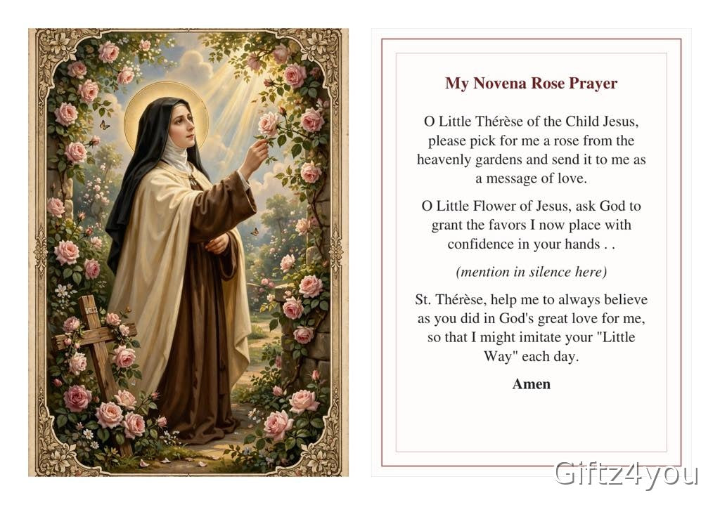 St Therese Prayer Cards Set of 3 | Novena Rose Prayer | Miraculous Invocation | Feast Day Novena | Little Flower Printable | Catholic Gift
