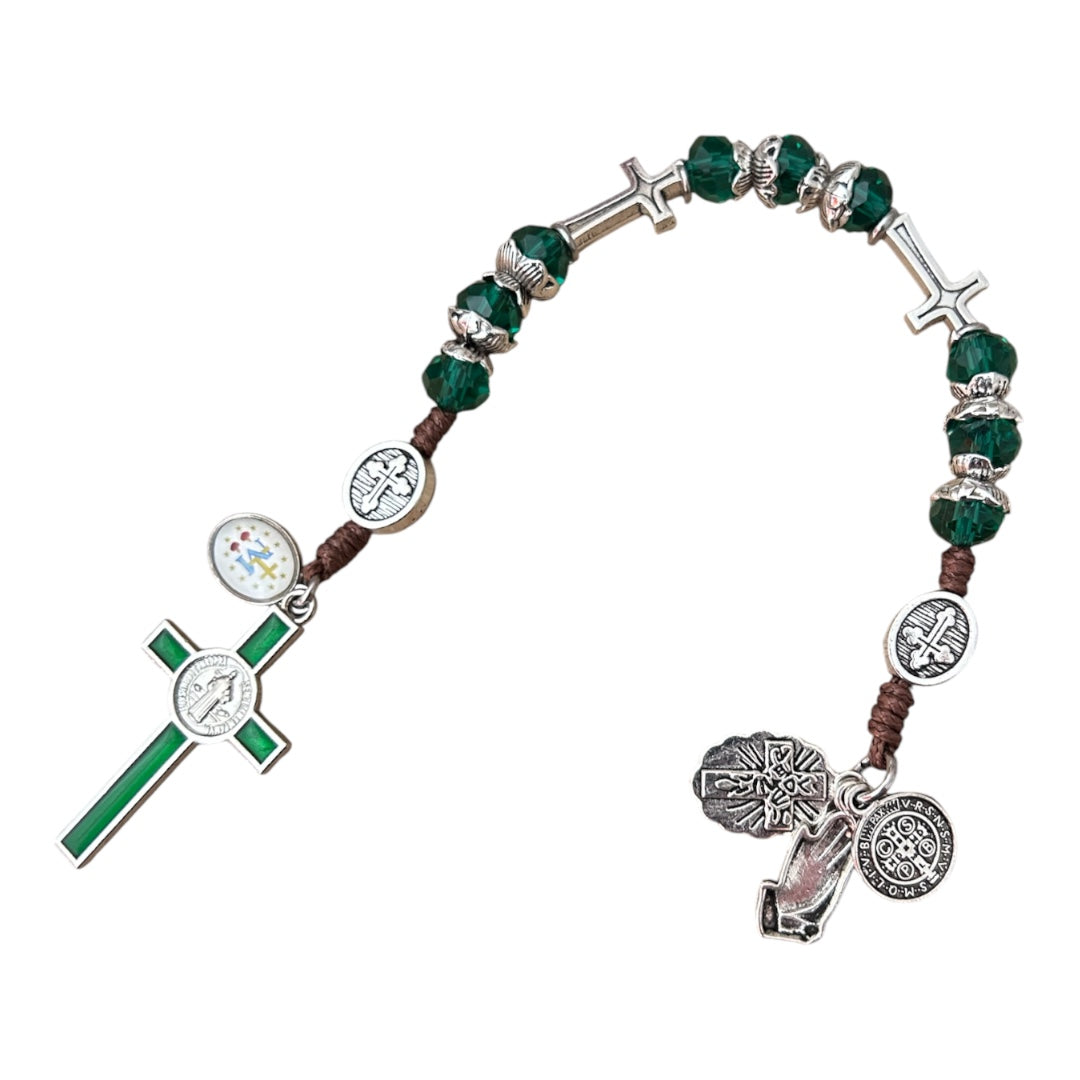 St. Jude Thaddeus Nine-Bead Novena Rosary – Green Crystal Pocket Rosary for Impossible Causes – Catholic Patron of Hope Chaplet with St. Benedict Crucifix