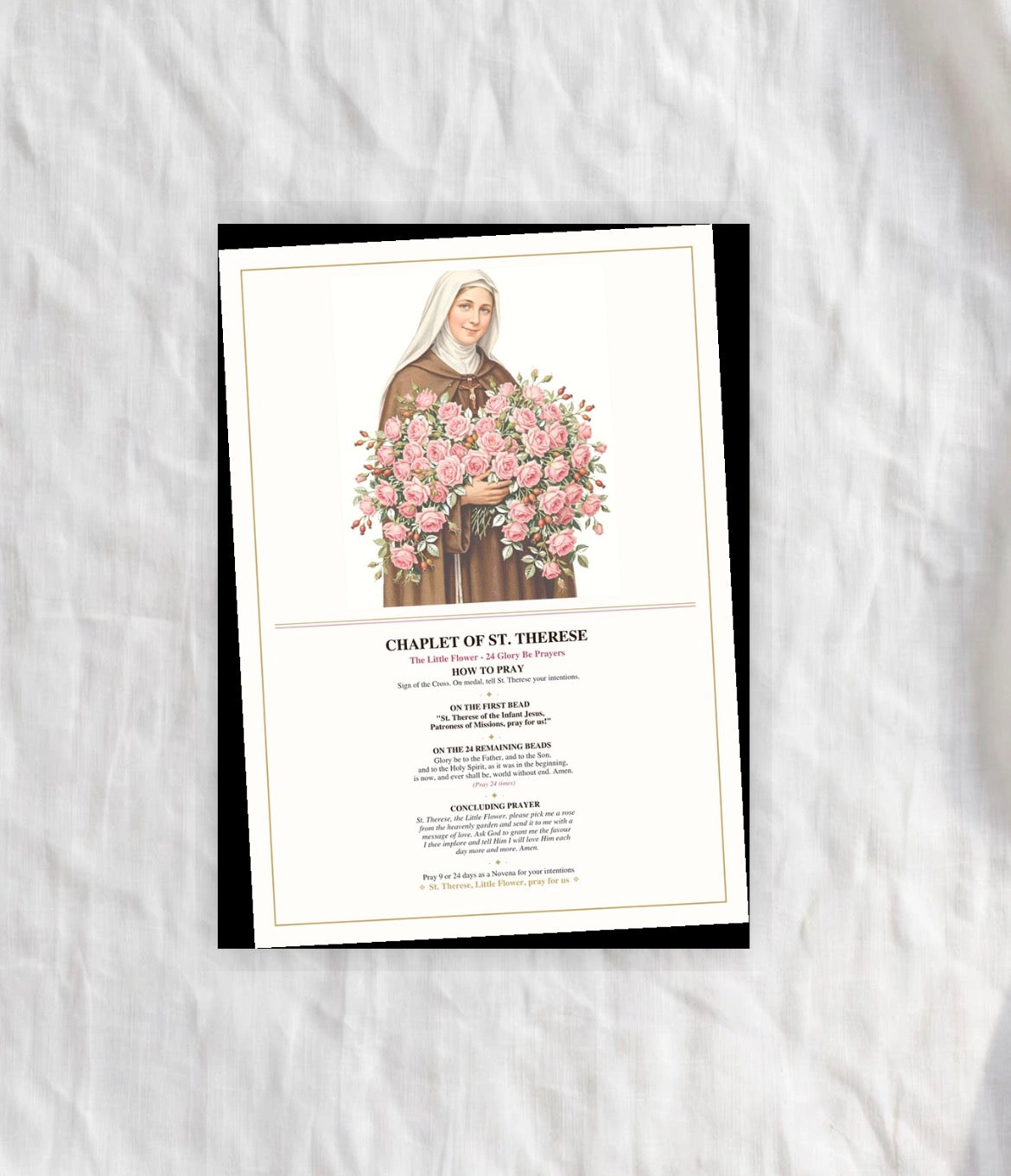 Chaplet of St Therese Printable - The Little Flower 24 Glory Be - Catholic Holy Card - A4 + US Letter PDF - Multi-Size