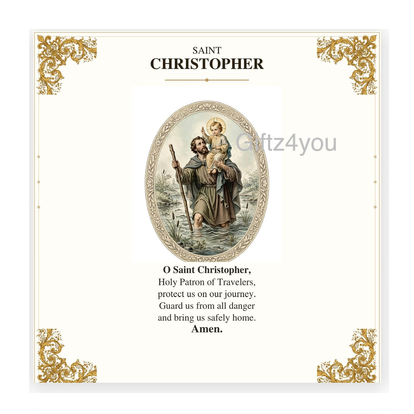 Vintage Saint Christopher Prayer Card - Printable US Letter 6-Up Sheet | 11" x 8.5" Landscape | Patron Saint of Travelers | 300 DPI