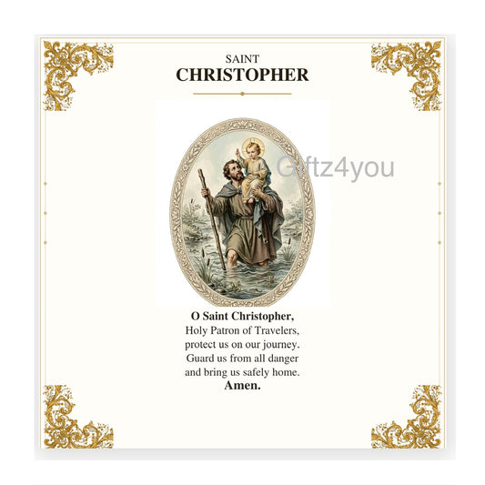 Vintage Saint Christopher Prayer Card - Printable US Letter 6-Up Sheet | 11" x 8.5" Landscape | Patron Saint of Travelers | 300 DPI