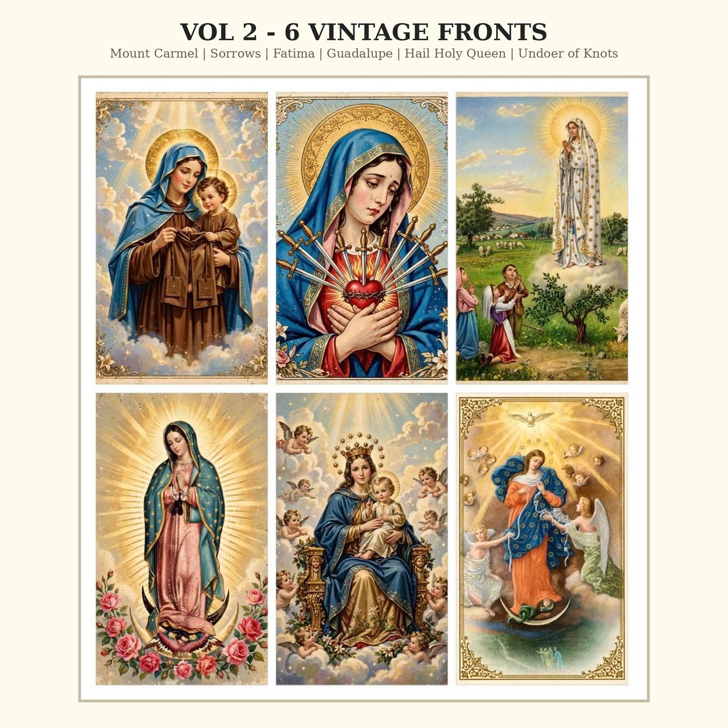 Protection Through Mary Prayer Cards | 12 Vintage Catholic Pocket Cards | A4 + US Letter | Printable Marian Protection Bundle 300 DPI
