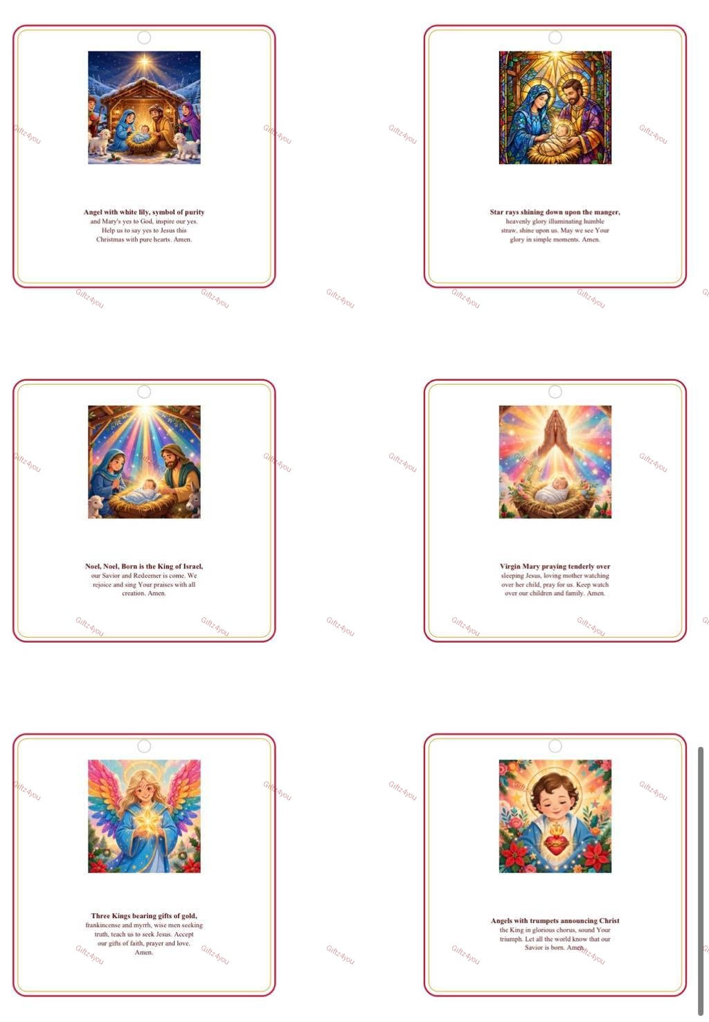 Bright & Colorful Christmas Religious Gift Tags - 42 Printable Christian Tags with Full Prayers - Nativity, Mary & Child, Angels | 300 DPI | A4 + US Letter