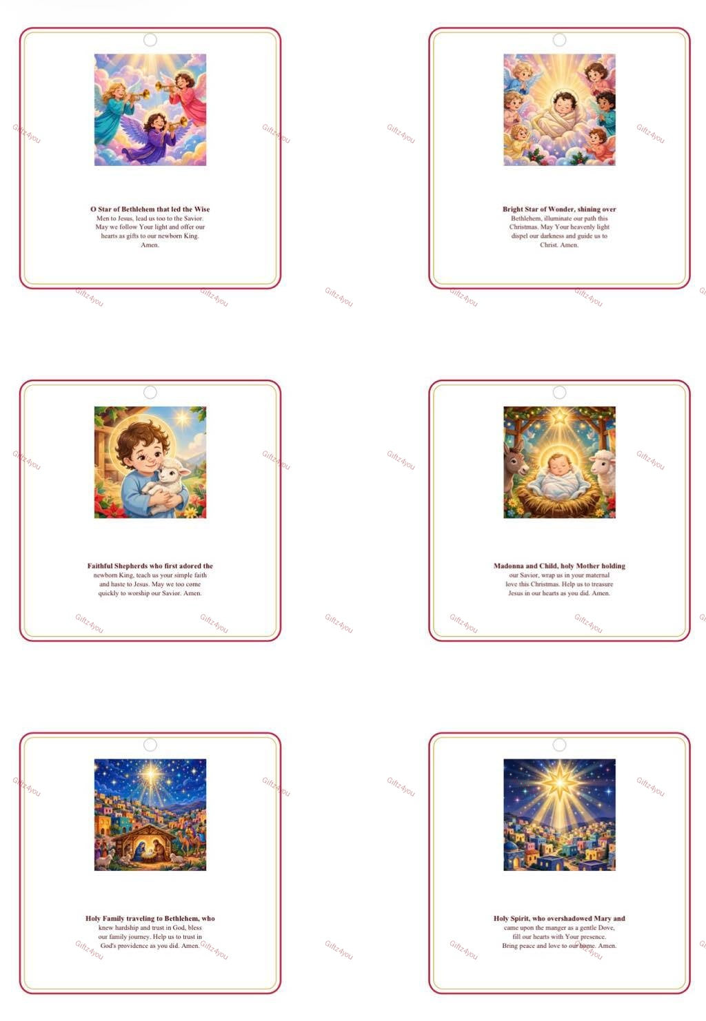 Bright & Colorful Christmas Religious Gift Tags - 42 Printable Christian Tags with Full Prayers - Nativity, Mary & Child, Angels | 300 DPI | A4 + US Letter