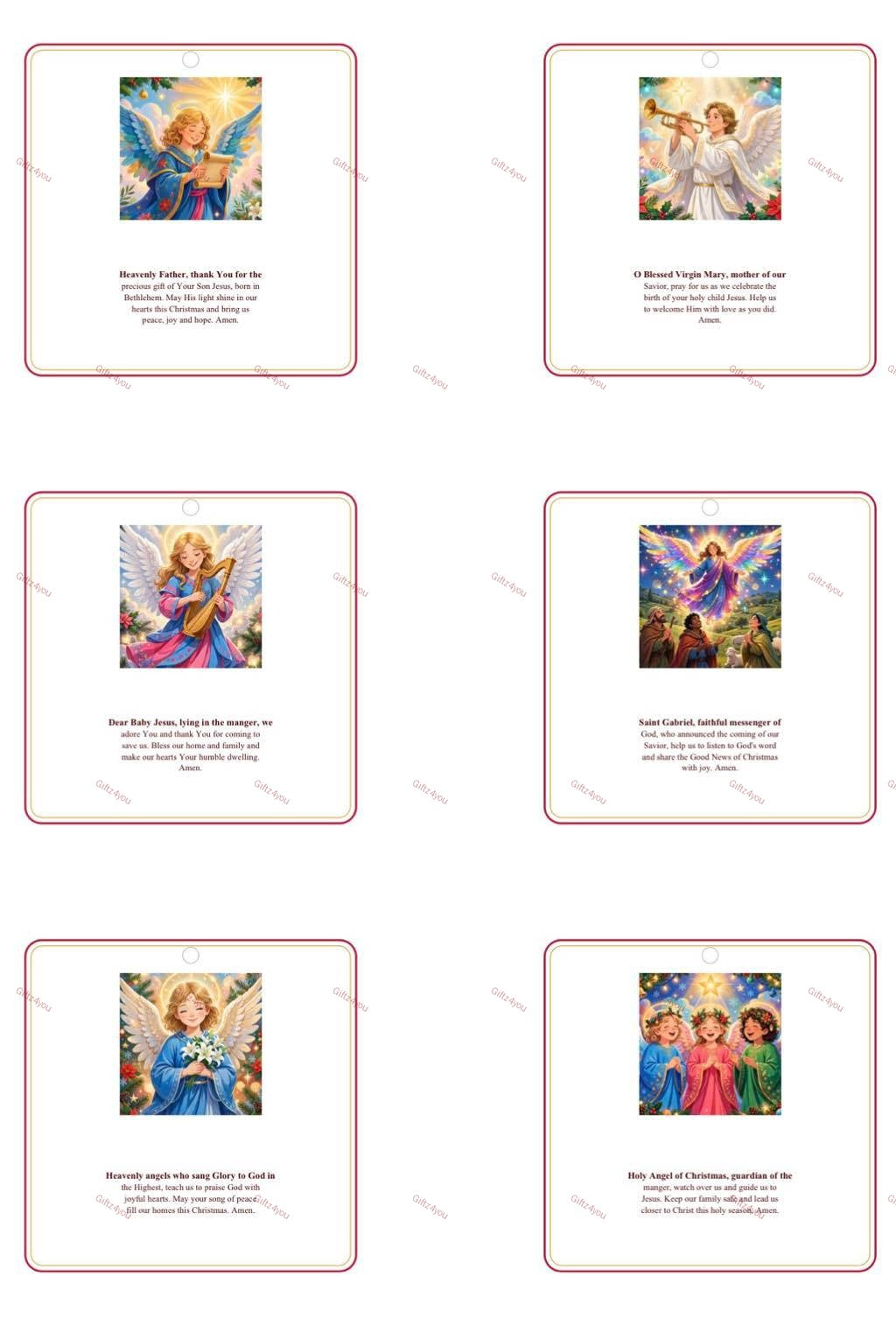 Bright & Colorful Christmas Religious Gift Tags - 42 Printable Christian Tags with Full Prayers - Nativity, Mary & Child, Angels | 300 DPI | A4 + US Letter