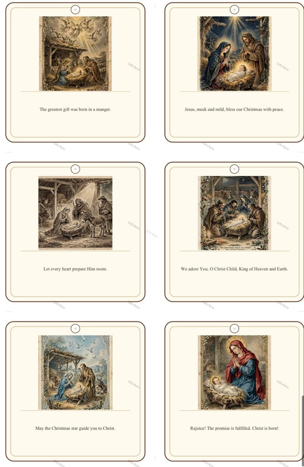 Vintage Christmas Religious Gift Tags - 42 Printable Nativity Tags - 300DPI - 7x7cm - A4 + US Letter