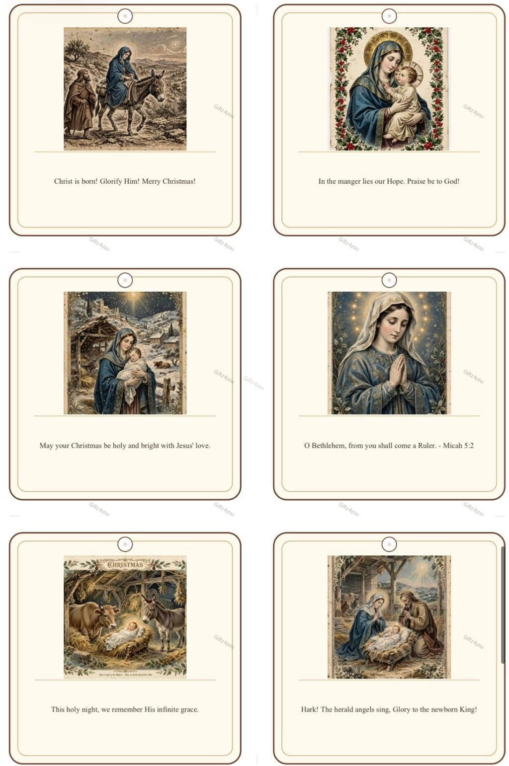 Vintage Christmas Religious Gift Tags - 42 Printable Nativity Tags - 300DPI - 7x7cm - A4 + US Letter