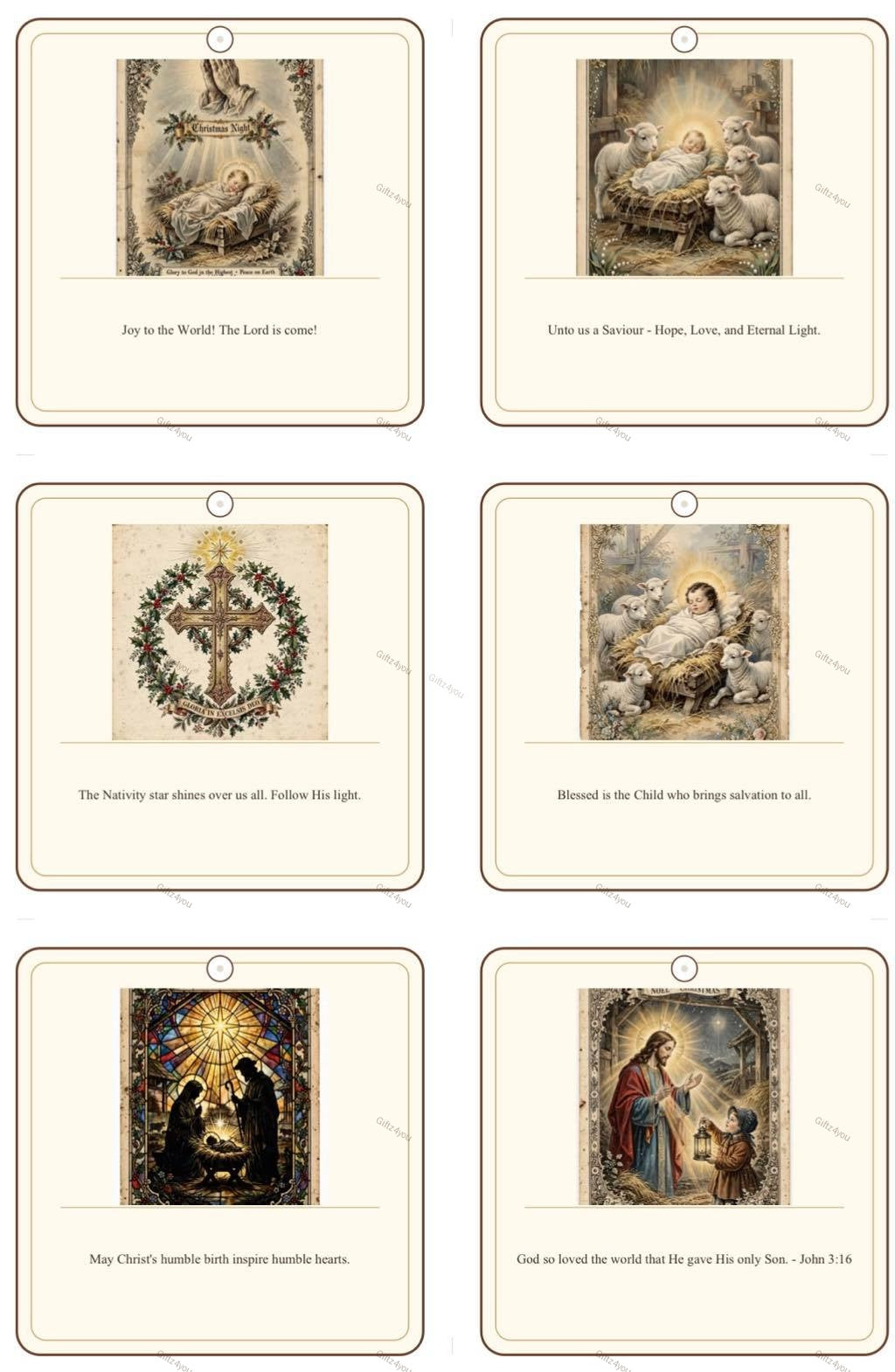 Vintage Christmas Religious Gift Tags - 42 Printable Nativity Tags - 300DPI - 7x7cm - A4 + US Letter