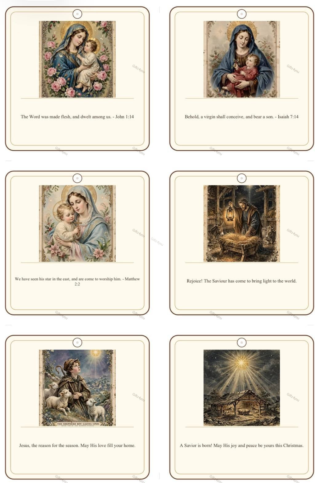 Vintage Christmas Religious Gift Tags - 42 Printable Nativity Tags - 300DPI - 7x7cm - A4 + US Letter