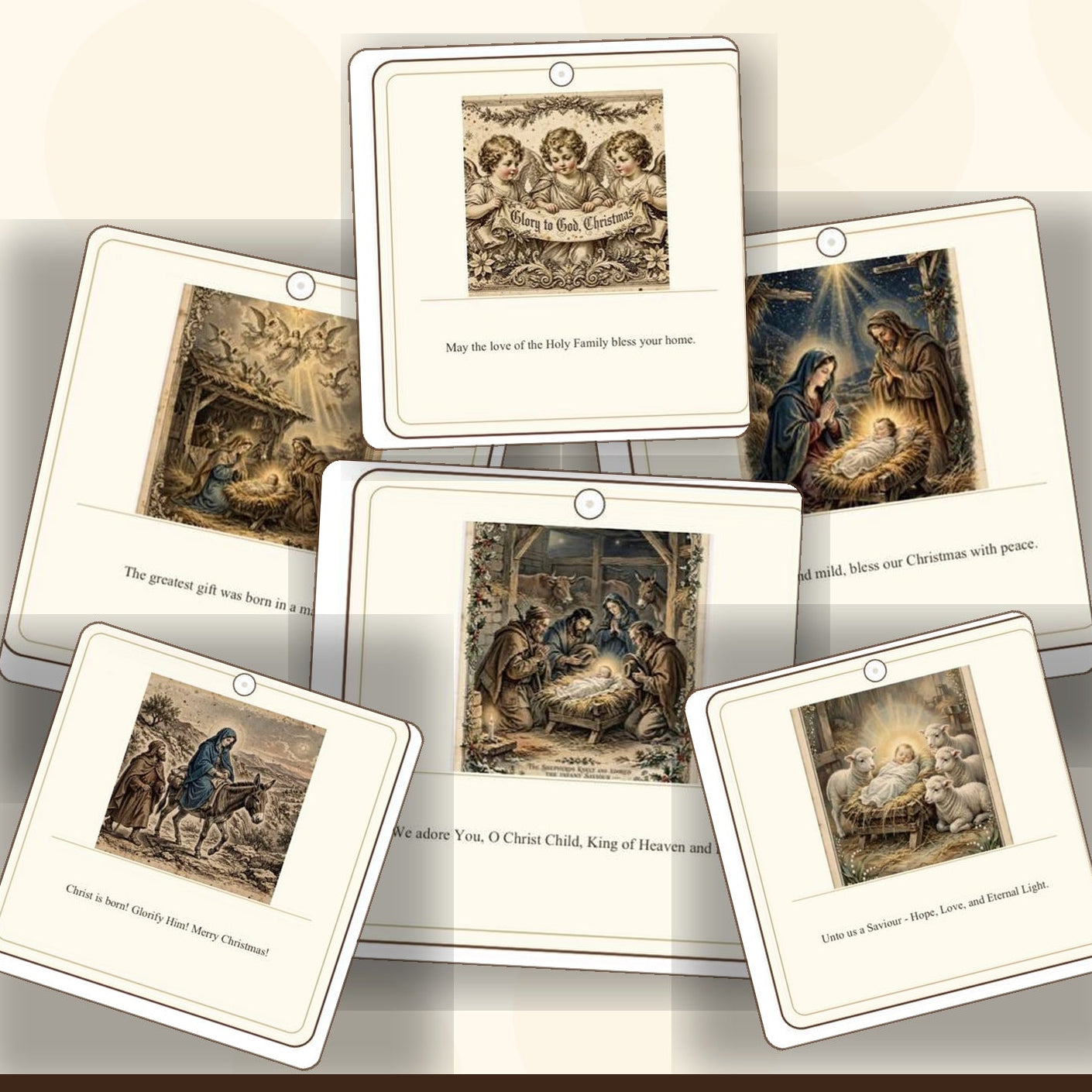 Vintage Christmas Religious Gift Tags - 42 Printable Nativity Tags - 300DPI - 7x7cm - A4 + US Letter