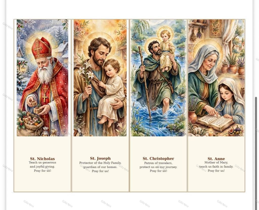 20 Popular Saint Bookmarks | Catholic Watercolor Prayer Cards | 2x6" | 300 DPI | A4 PDF | US Printable