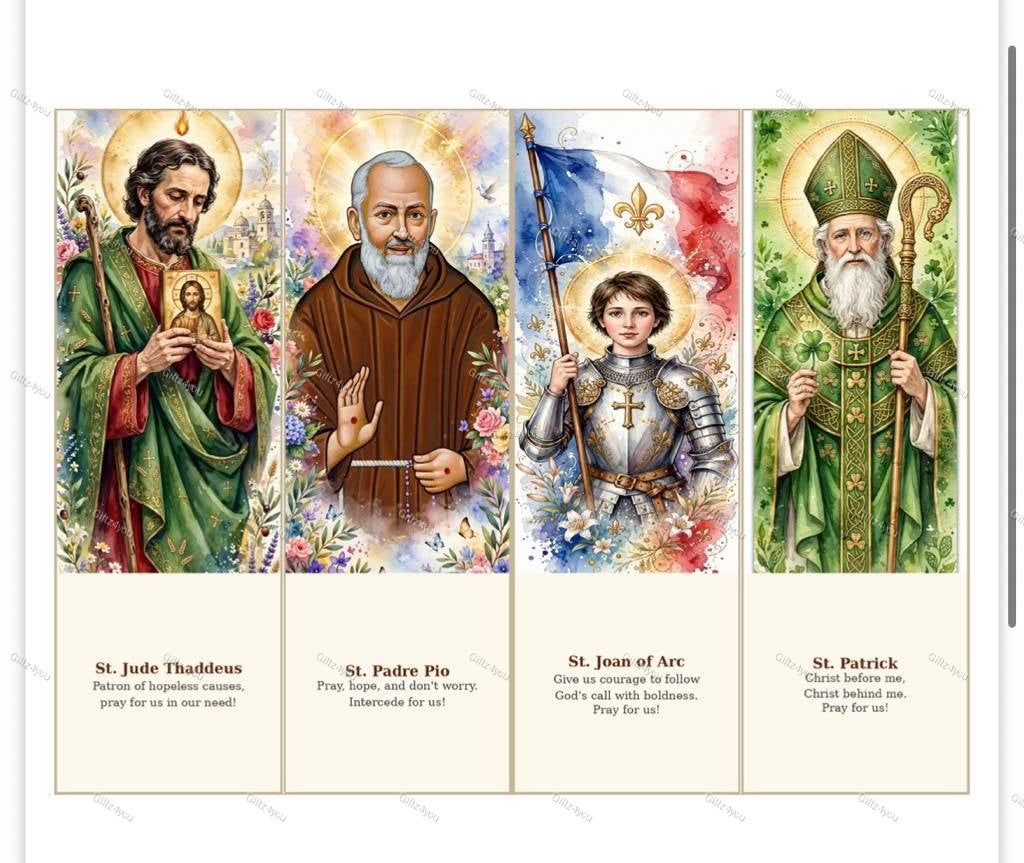 20 Popular Saint Bookmarks | Catholic Watercolor Prayer Cards | 2x6" | 300 DPI | A4 PDF | US Printable