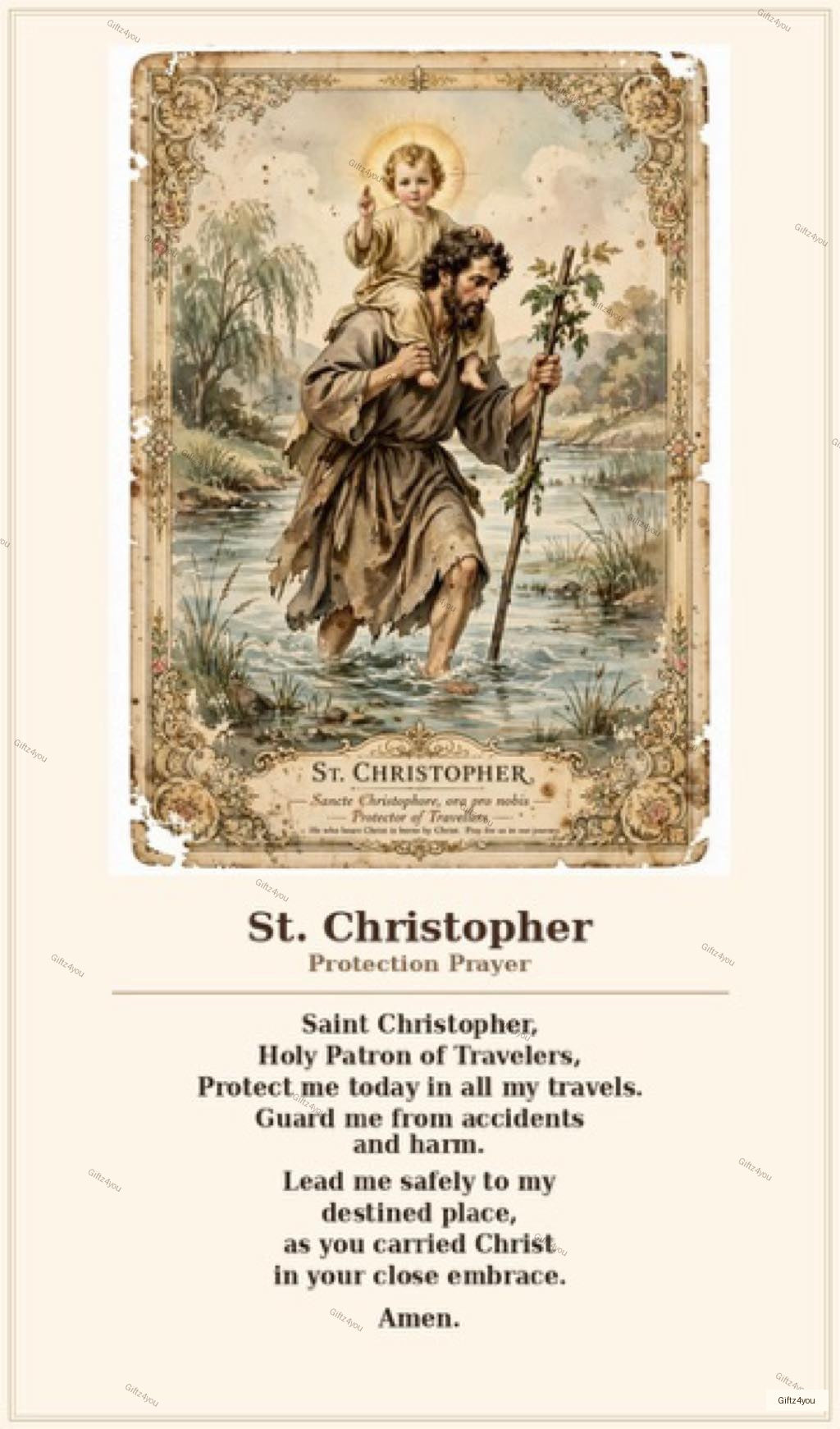 St Christopher Vintage Prayer Card Printable | Protection Prayer Cards 2.5x4.25 | A4 + US Letter 6up PDF | Instant Download