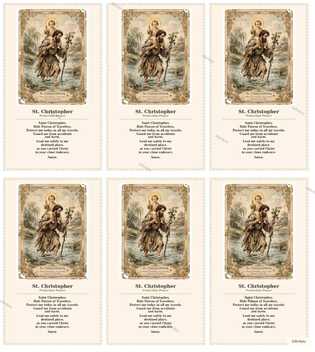 St Christopher Vintage Prayer Card Printable | Protection Prayer Cards 2.5x4.25 | A4 + US Letter 6up PDF | Instant Download